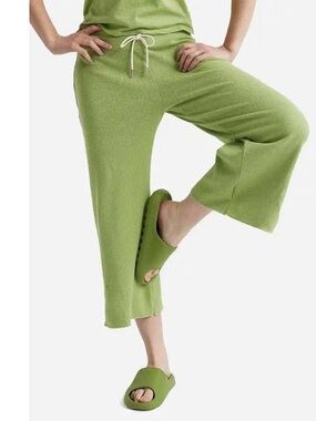 MATE The Label Crop Pants Women Green Waffle Wide-Leg